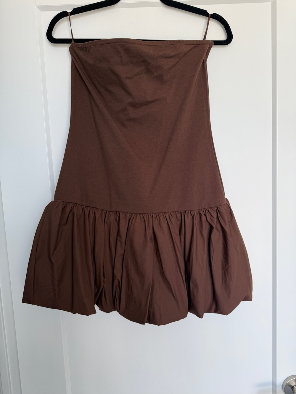 Brown Strapless Ruffled Mini Dress
